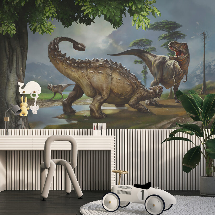 Papel de parede Pintura de dinossauros perto de um rio - Image 12