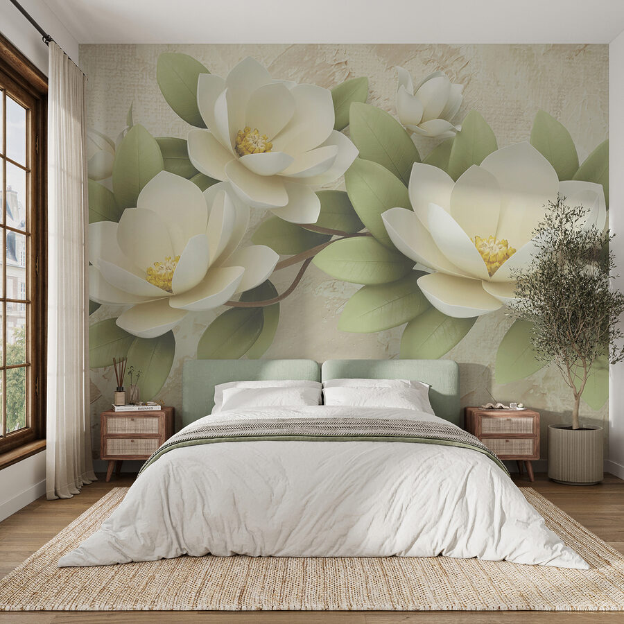 Grupo de flores brancas com folhas verdes