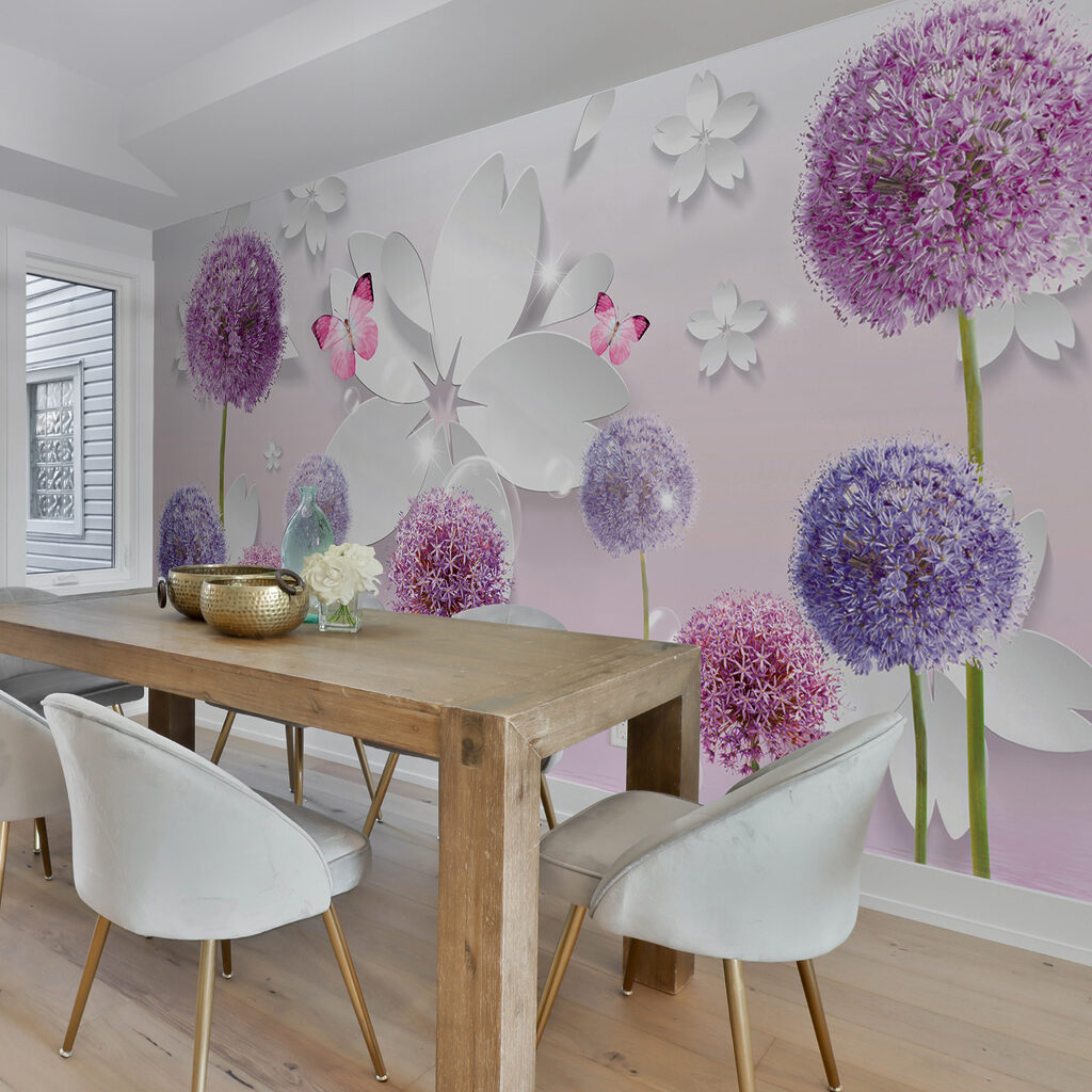 Purple flowers and butterflies