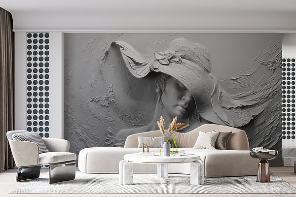Escultura de uma mulher com um chapéu Escultura de uma mulher com um chapéu