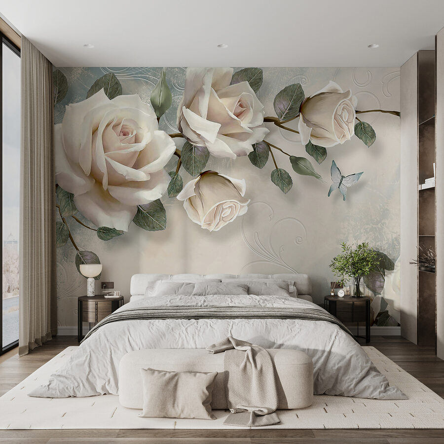 Papel de parede Rosas delicadas com borboletas suaves. - Image 6