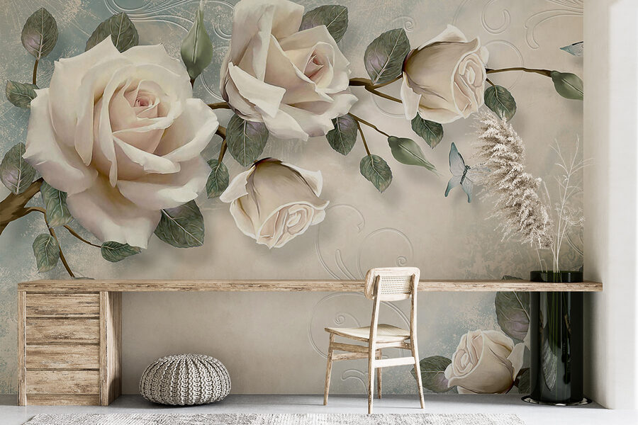 Papel de parede Rosas delicadas com borboletas suaves. - Image 7