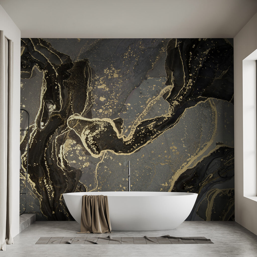 Elegant marbled black and metallic swirls