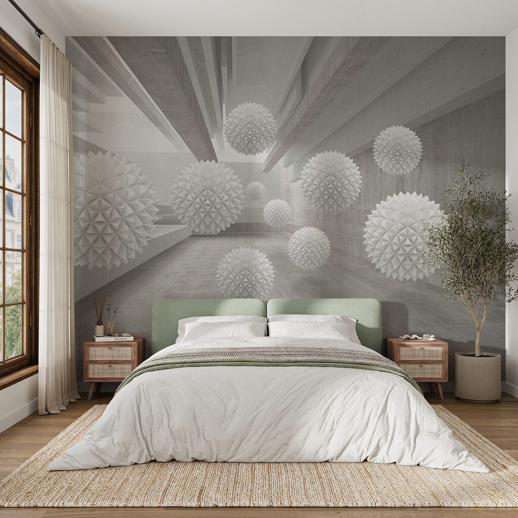 White balls in a room