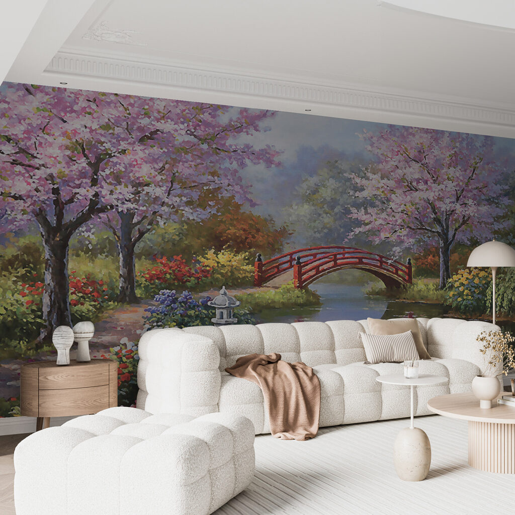Pintura de um lago com uma ponte e flores u35418pig15ms 1024x1024 - Pintura de um lago com uma ponte e flores