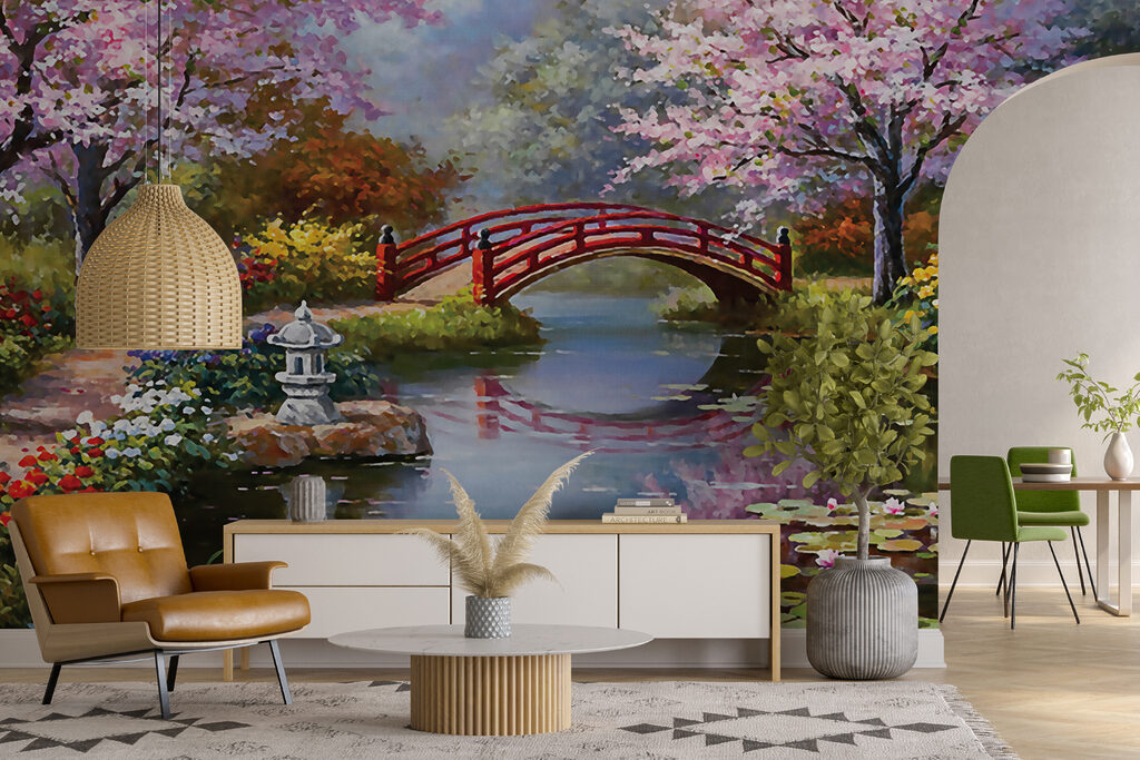 Pintura de um lago com uma ponte e flores u35418pig16mr 1024x683 - Pintura de um lago com uma ponte e flores