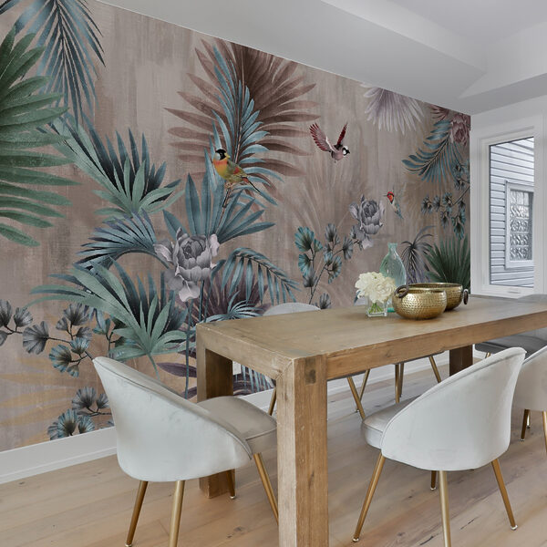 Papel de parede com pássaros e flores Papel de parede com pássaros e flores