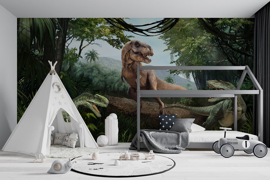 Dinossauro numa floresta