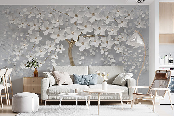 Árvore com flores e folhas brancas Árvore com flores e folhas brancas