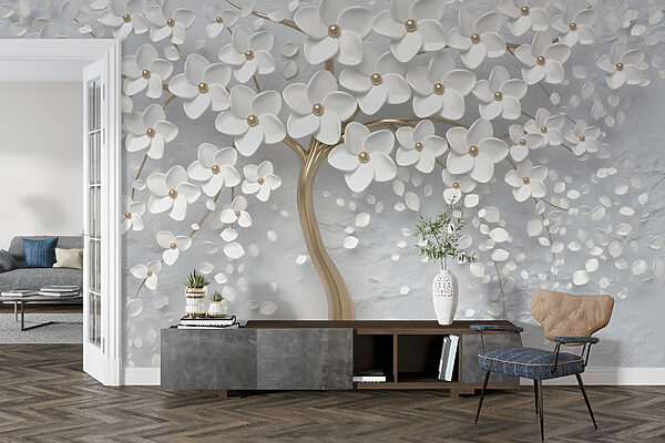 Árvore com flores e folhas brancas Árvore com flores e folhas brancas