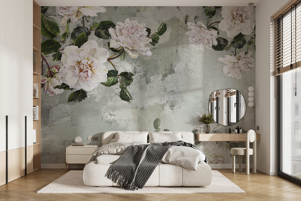 Painting of flowers on a wall Painting of flowers on a wall