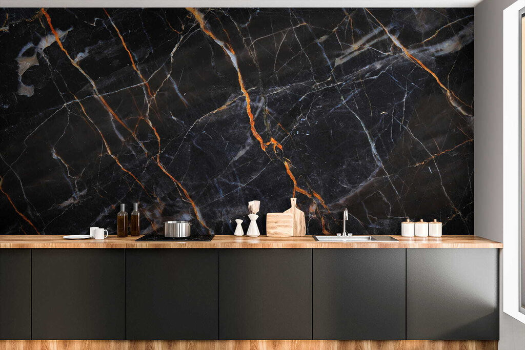 Black marble with fiery orange veins Black marble with fiery orange veins