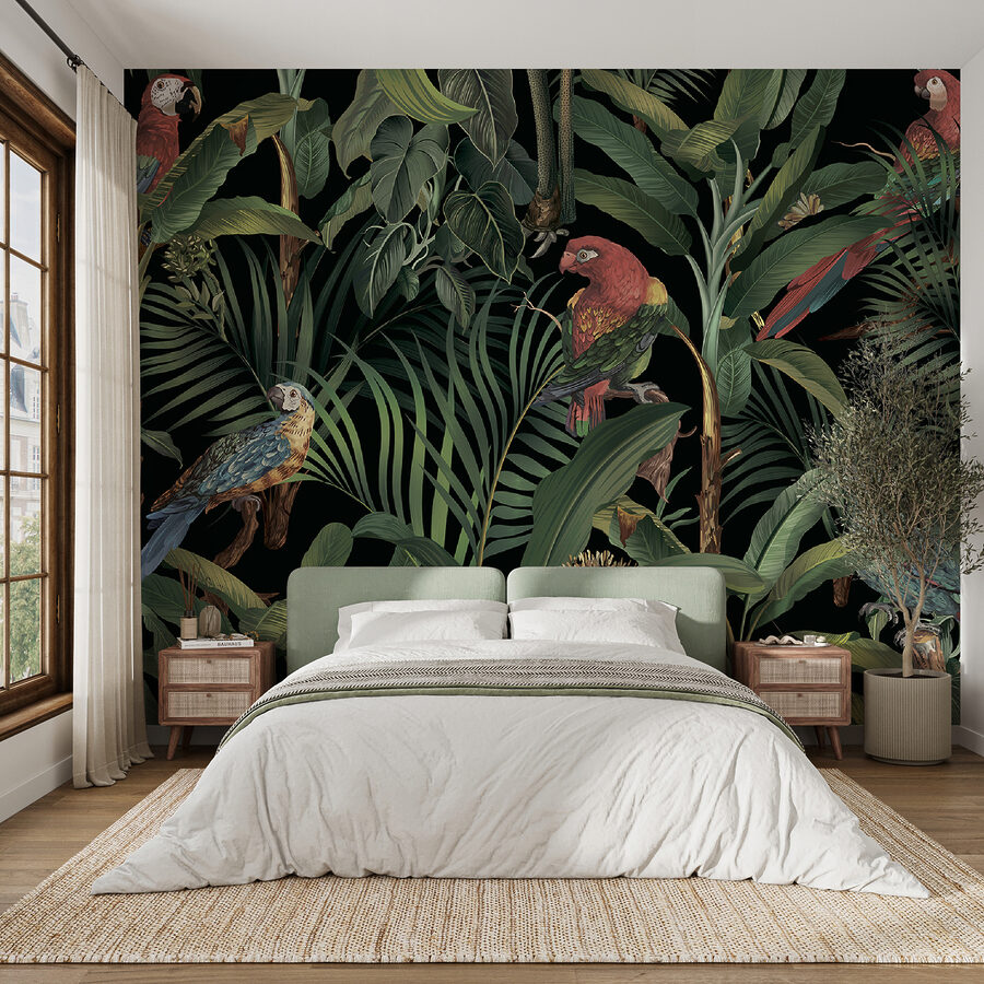 Papel de parede com pássaros e plantas