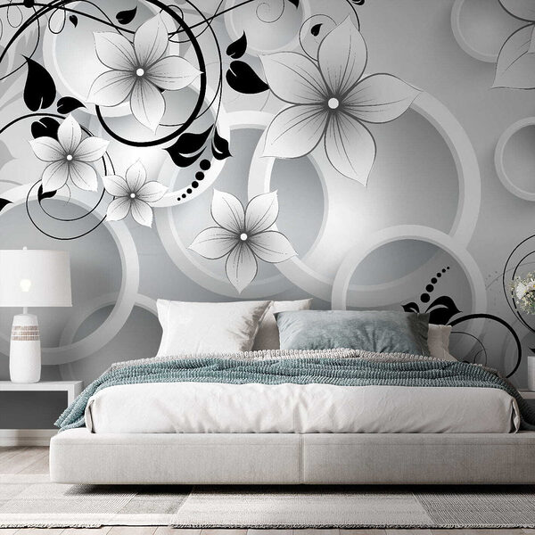 Papel de parede com flores e círculos Papel de parede com flores e círculos