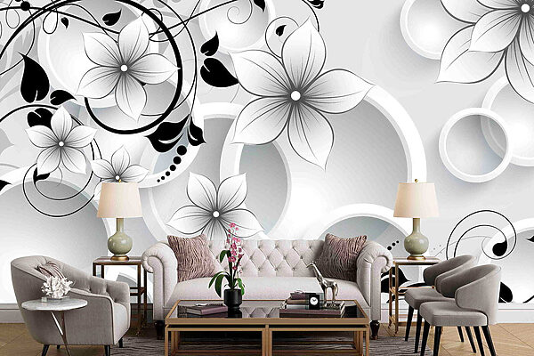 Papel de parede com flores e círculos Papel de parede com flores e círculos