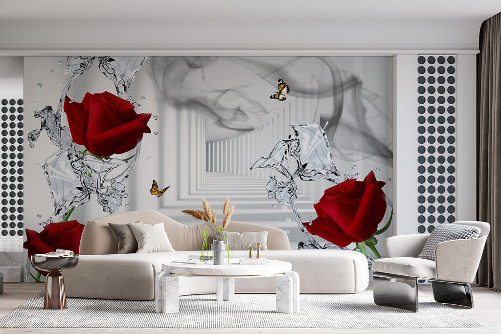 Red roses and butterflies in a glass Red roses and butterflies in a glass