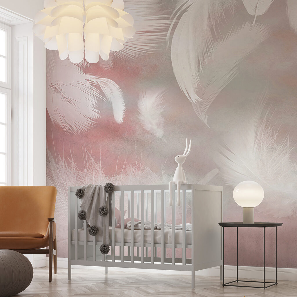 White feathers on a pink background White feathers on a pink background