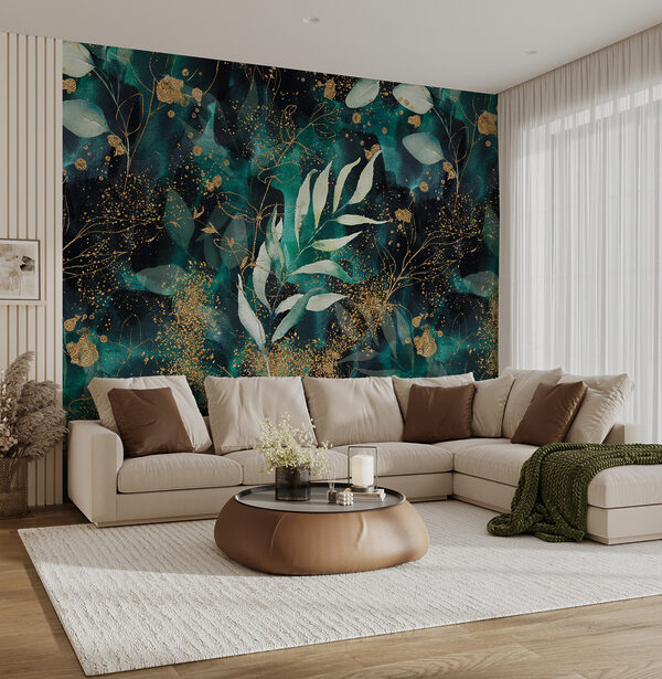 Elegant teal foliage with shimmering accents Elegant teal foliage with shimmering accents