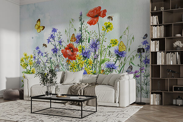 Pintura de flores e borboletas Pintura de flores e borboletas