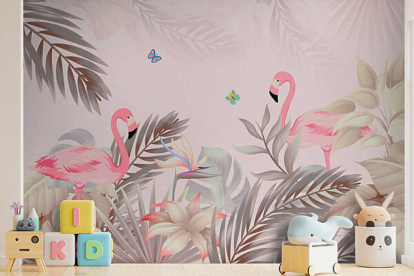 Flamingos cor-de-rosa e flores Flamingos cor-de-rosa e flores