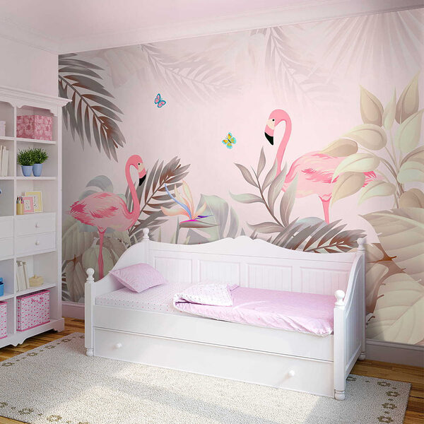 Flamingos cor-de-rosa e flores Flamingos cor-de-rosa e flores