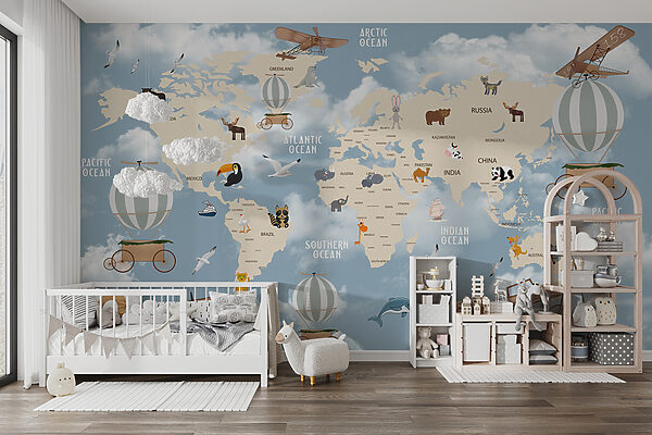 Mapa do mundo com diferentes animais e aves Mapa do mundo com diferentes animais e aves