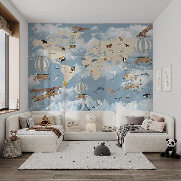 Mapa do mundo com diferentes animais e aves Mapa do mundo com diferentes animais e aves