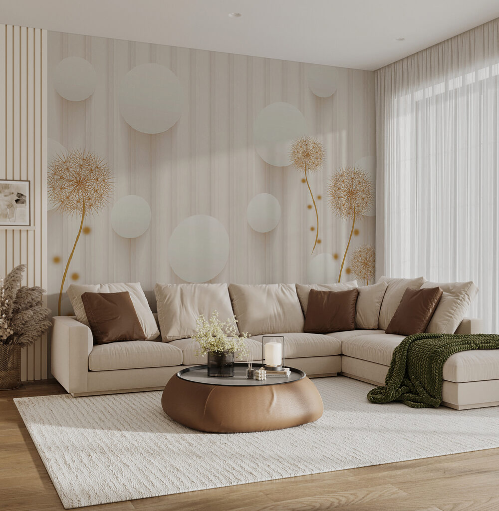 White circles and dandelions on a white background White circles and dandelions on a white background