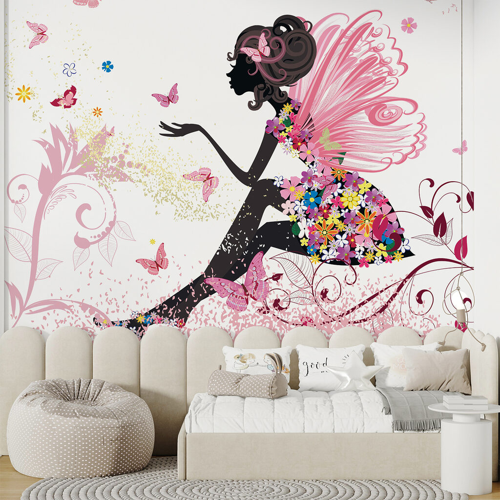 Woman sitting on a flowery dress