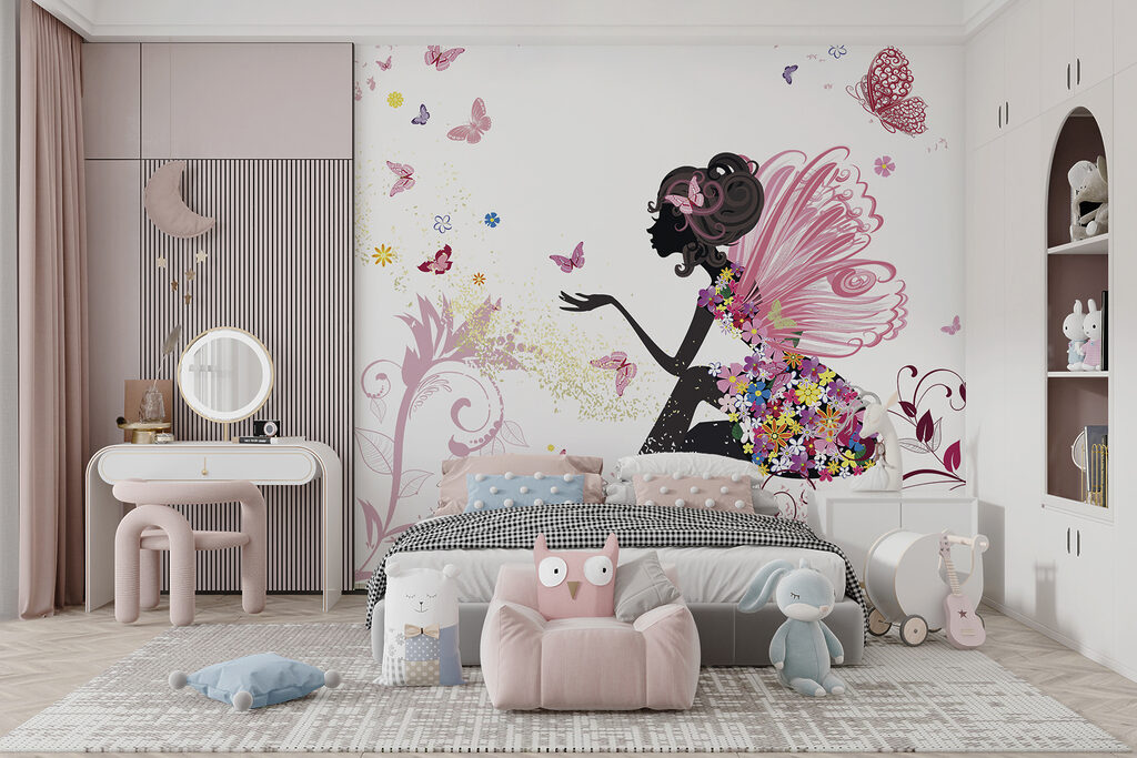 Woman sitting on a flowery dress