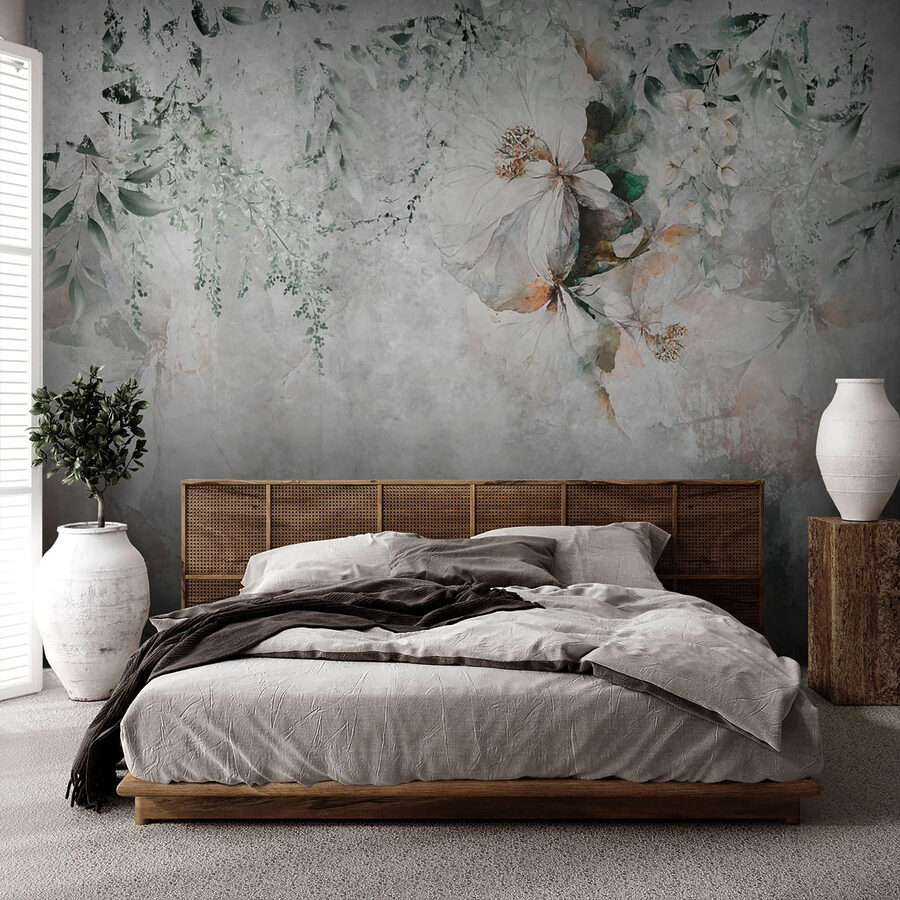 Pintura de flores e folhas
