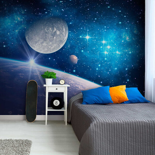 Planeta e lua no espaço Planeta e lua no espaço