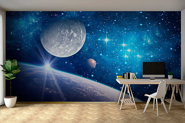 Planeta e lua no espaço Planeta e lua no espaço