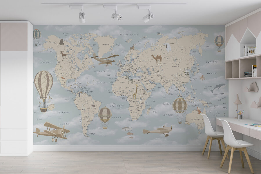 Mapa do mundo com diferentes animais e aves Mapa do mundo com diferentes animais e aves