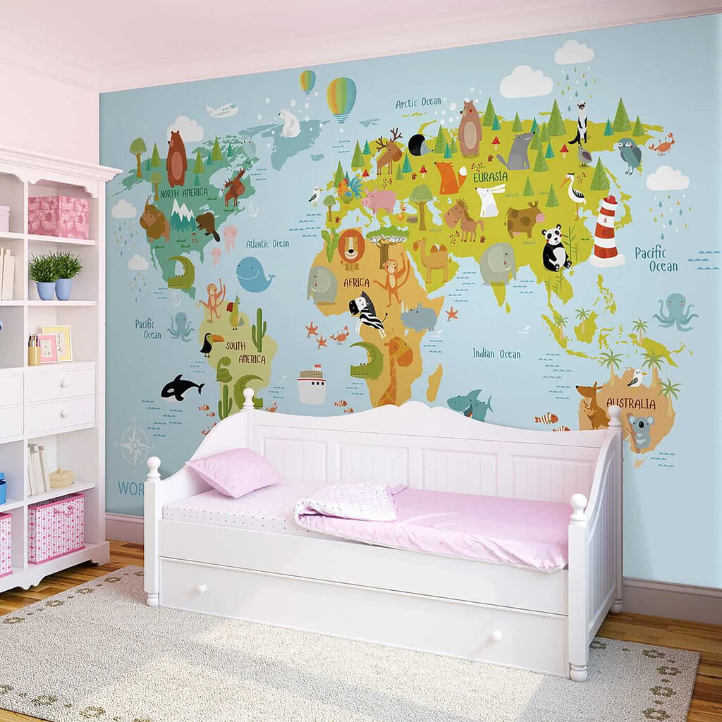 Map of the world with animals Map of the world with animals