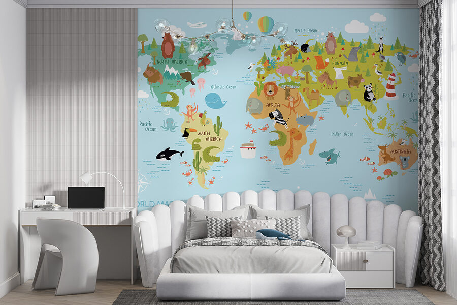 Mapa do mundo com animais