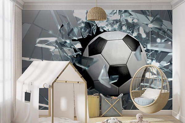 Bola de futebol a atravessar um vidro Bola de futebol a atravessar um vidro
