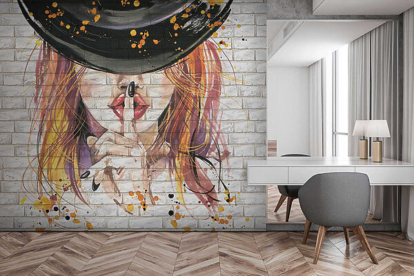 Pintura de uma mulher com um chapéu Pintura de uma mulher com um chapéu