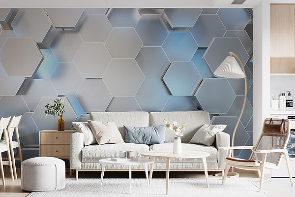 Hexágonos brancos com luzes azuis Hexágonos brancos com luzes azuis