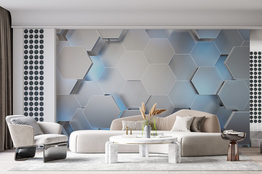 Hexágonos brancos com luzes azuis Hexágonos brancos com luzes azuis