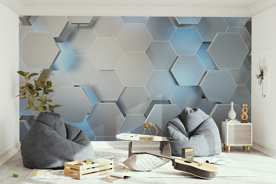 Hexágonos brancos com luzes azuis Hexágonos brancos com luzes azuis