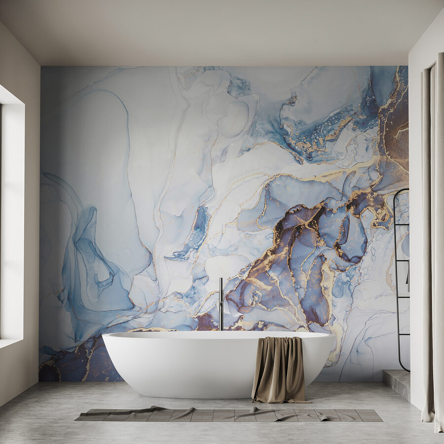 Arte abstrata suave em azul e branco.