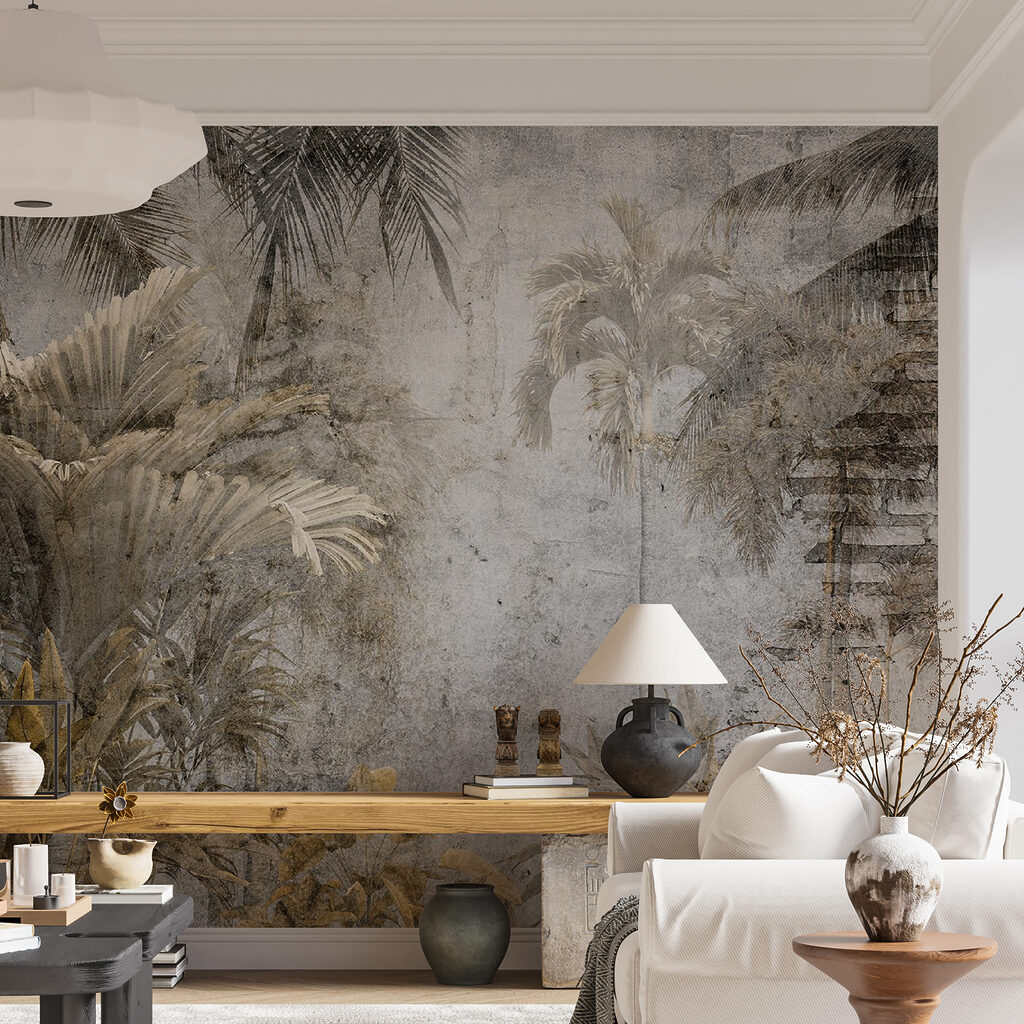 Palm trees on a concrete wall Palm trees on a concrete wall