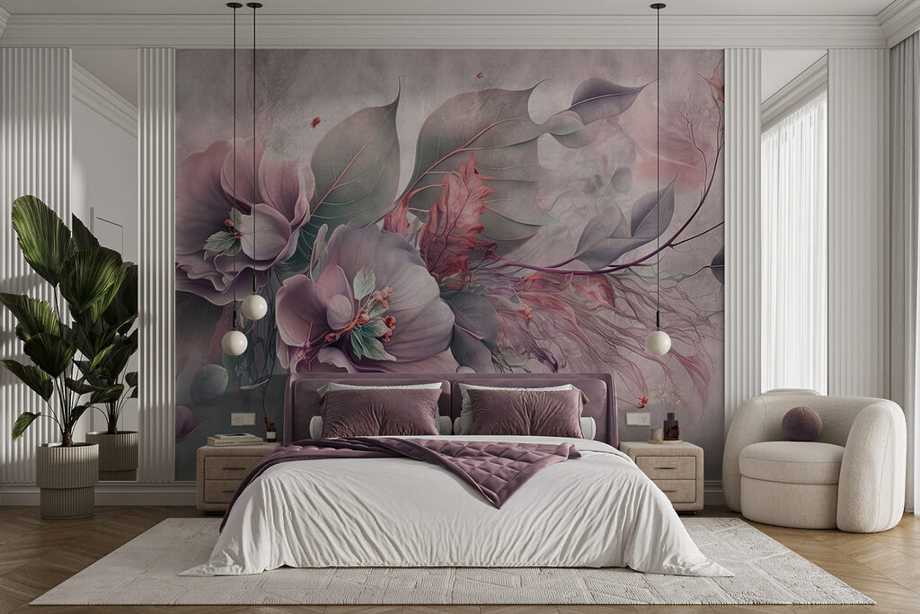 A painting of flowers and leaves A painting of flowers and leaves