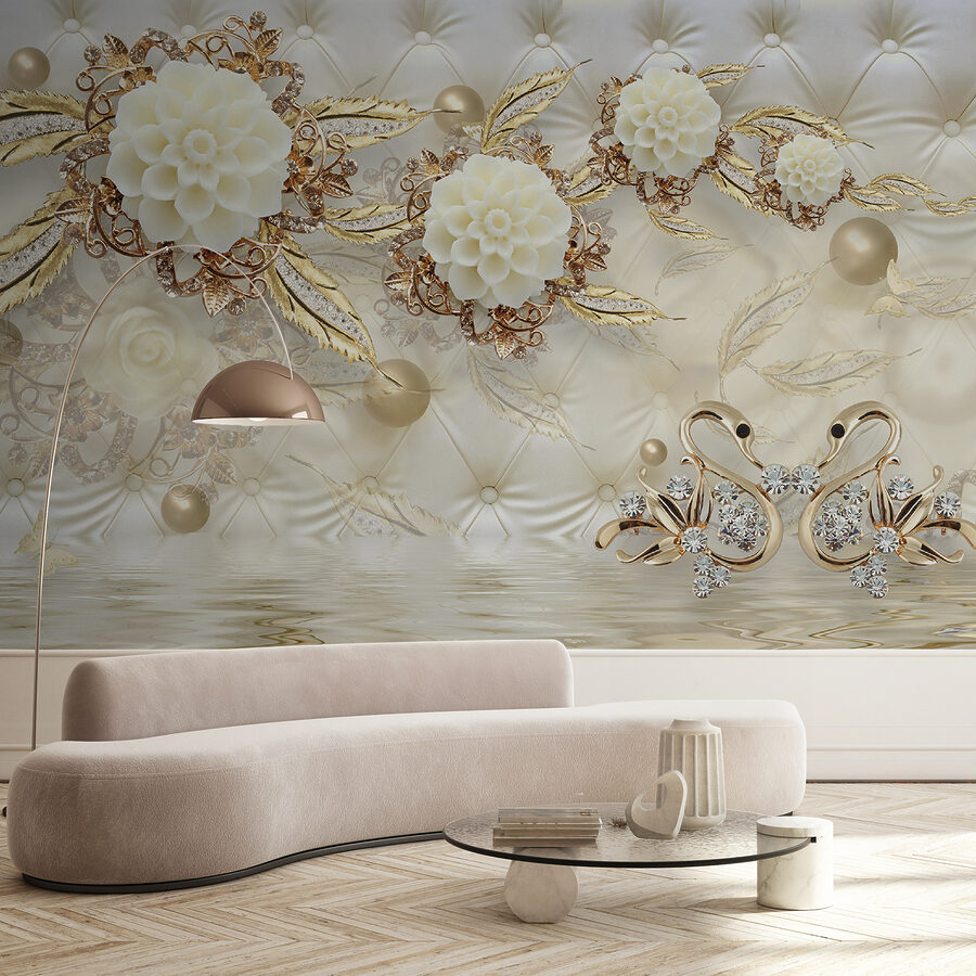 Desenho floral elegante numa textura luxuosa.
