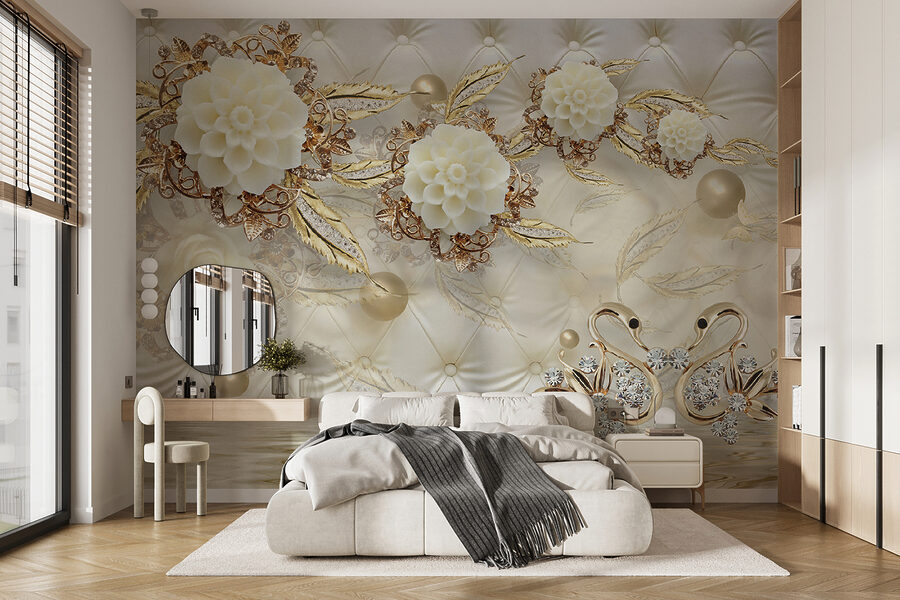 Desenho floral elegante numa textura luxuosa.