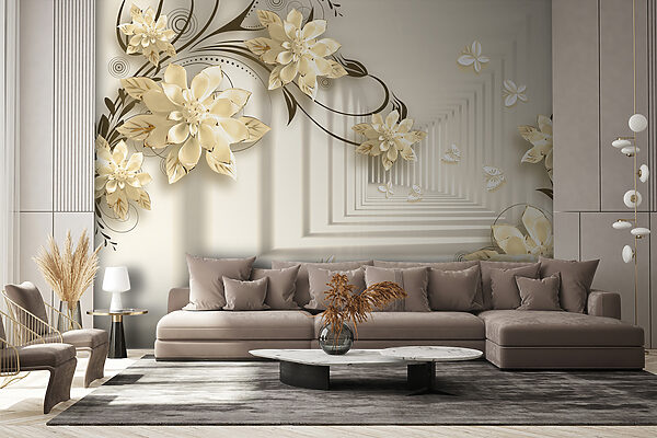Papel de parede com flores e borboletas Papel de parede com flores e borboletas