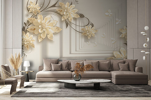 Papel de parede com flores e borboletas Papel de parede com flores e borboletas