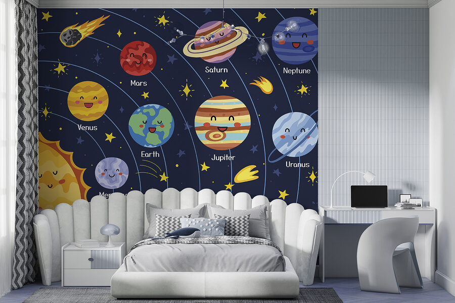 Papel de parede Desenho animado de planetas e estrelas no espaço - Image 3