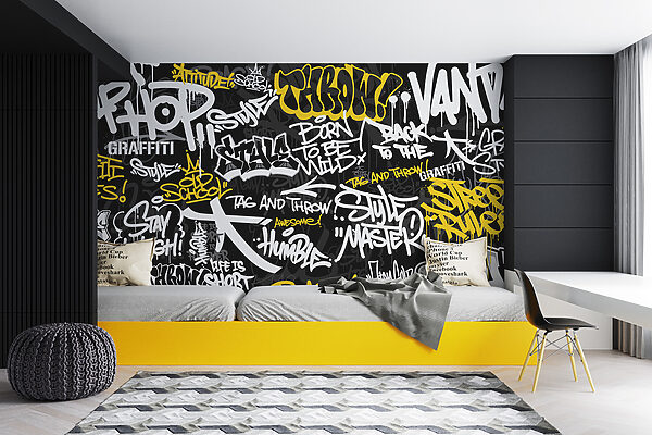 Um graffiti preto e amarelo Um graffiti preto e amarelo